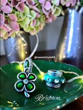 BRIGHTON "Dazzle" And "Clover" Enamel And Crystal Charms GARDEN GIRL Set Of Two!